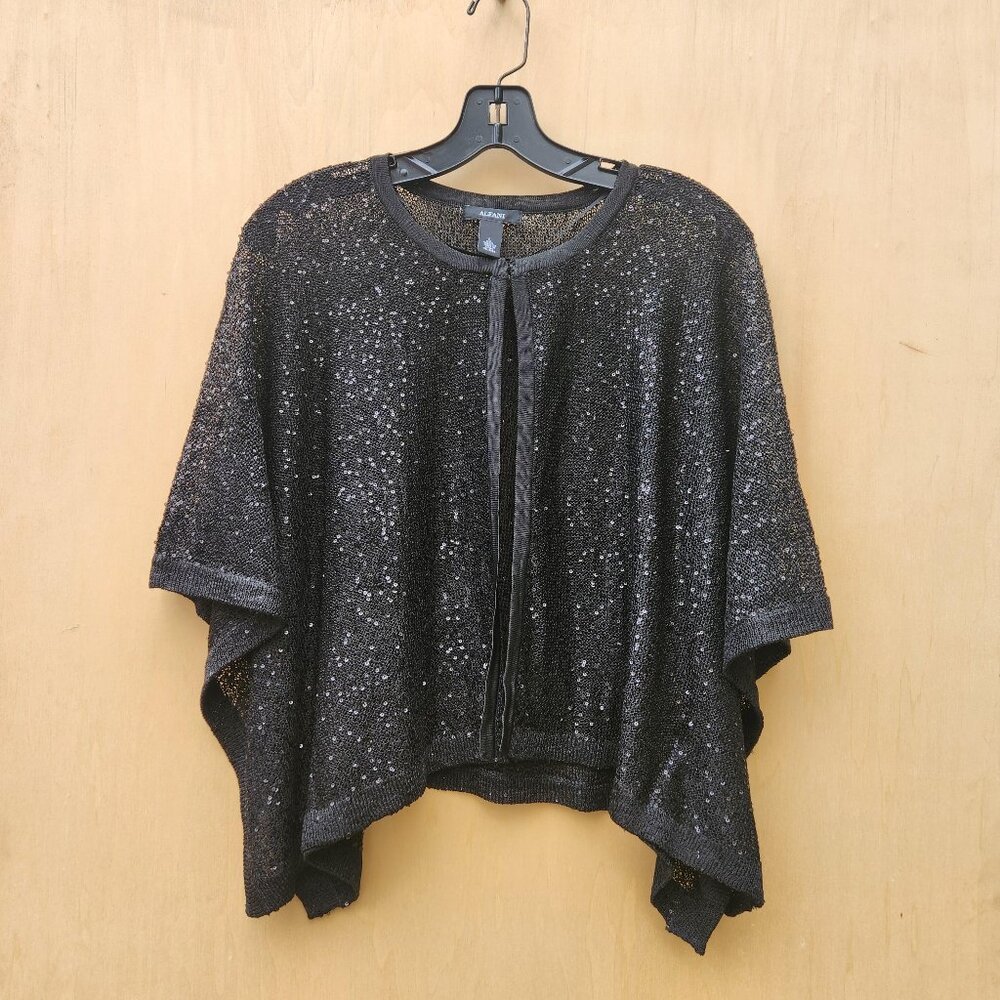 Alfani Black Sequined Trapeze Top - Size Large
